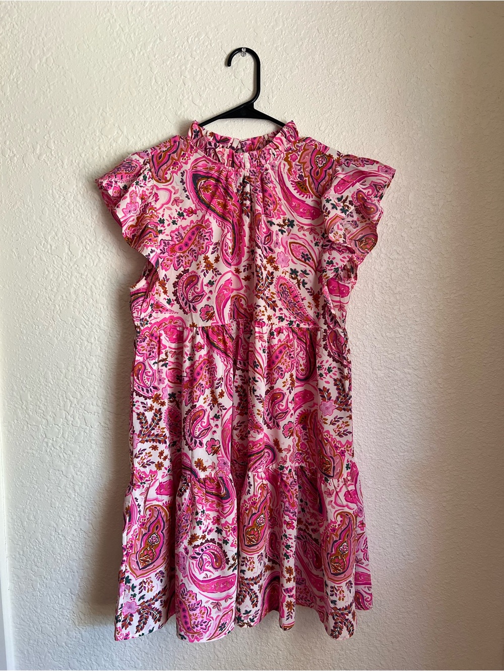 JODIFL Pink Paisley Tiered Flutter Sleeve Dress